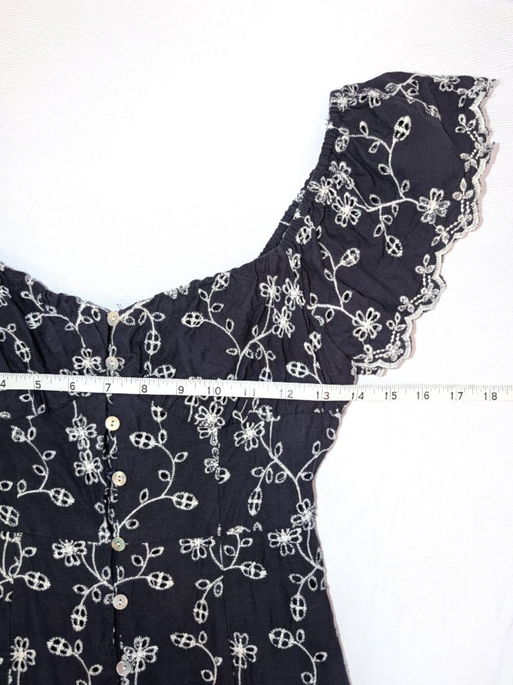 Zara | Cotton Embroidered Eyelet Midi Dress Navy & White | Size XS - Picture 10 of 12